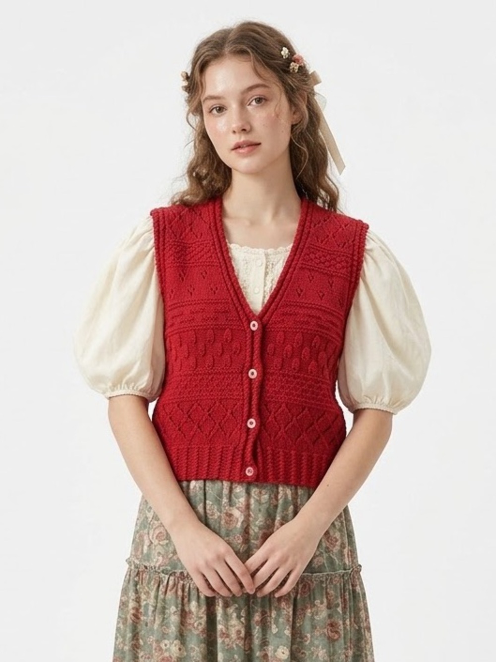 Boho Cottagecore Hand Knit Sweater Vest Prairie Goblincore Earthy Hobbit Rustic